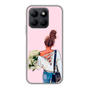 Силиконовый чехол на Honor X8c с принтом Девушка и букет Силиконовый чехол на Honor X8c с принтом Девушка и букет