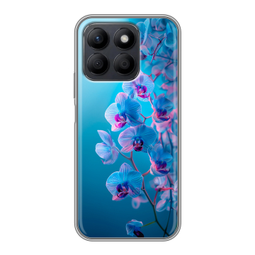 Силиконовый чехол на Honor X8c с принтом голубые орхидеи Силиконовый чехол на Honor X8c с принтом голубые орхидеи