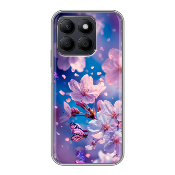 Силиконовый чехол на Honor X8c с принтом цветы бабочки Силиконовый чехол на Honor X8c с принтом цветы бабочки