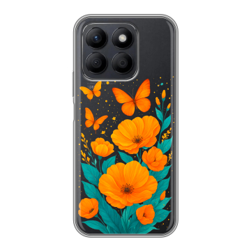 Силиконовый чехол на Honor X8c с принтом цветы бабочки