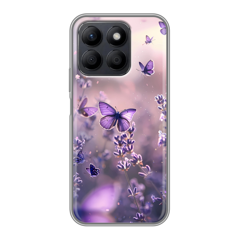 Силиконовый чехол на Honor X8c с принтом бабочки и лаванда Силиконовый чехол на Honor X8c с принтом бабочки и лаванда
