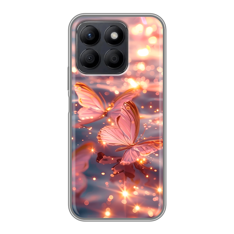 Силиконовый чехол на Honor X8c с принтом бабочки розовые Силиконовый чехол на Honor X8c с принтом бабочки розовые
