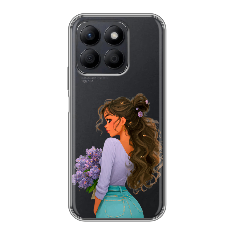Силиконовый чехол на Honor X8c с принтом девушка цветы Силиконовый чехол на Honor X8c с принтом девушка цветы