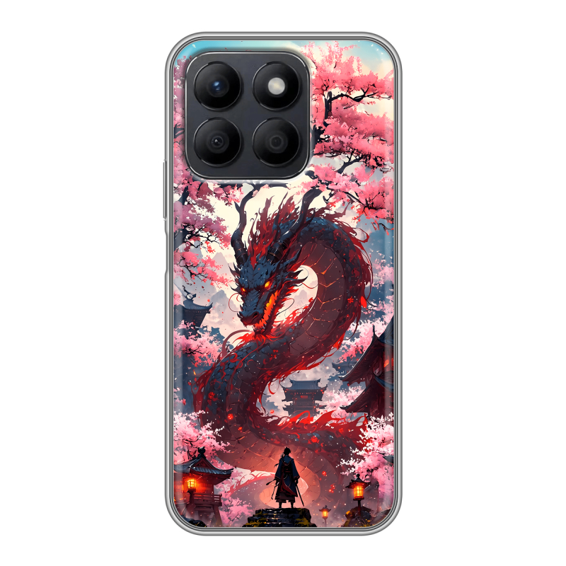 Силиконовый чехол на Honor X8c с принтом Дракон Японский Силиконовый чехол на Honor X8c с принтом Дракон Японский