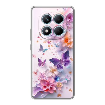Силиконовый чехол на Redmi Note 14 Pro 4G с принтом цветы бабочки