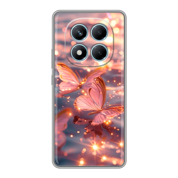 Силиконовый чехол на Redmi Note 14 Pro 4G с принтом бабочки розовые