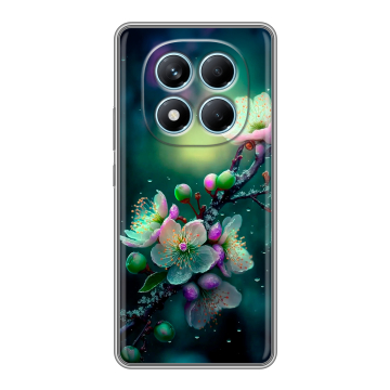 Силиконовый чехол на Redmi Note 14 Pro 4G с принтом Цветы и мрамор