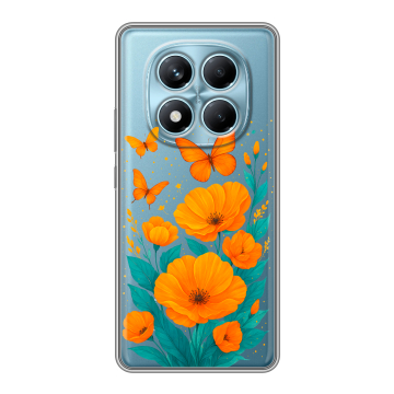 Силиконовый чехол на Redmi Note 14 Pro 4G с принтом цветы бабочки