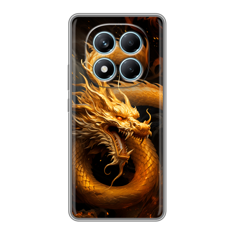 Силиконовый чехол на Redmi Note 14 Pro 4G с принтом Золотой дракон Силиконовый чехол на Redmi Note 14 Pro 4G с принтом Золотой дракон
