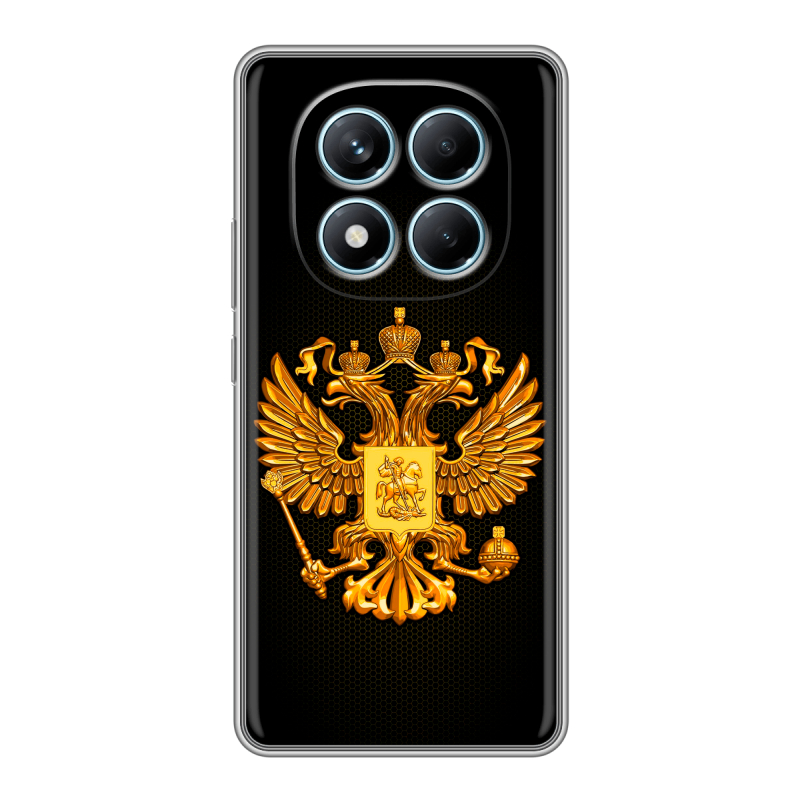Силиконовый чехол на Redmi Note 14 Pro 4G с принтом Герб России желтый Силиконовый чехол на Redmi Note 14 Pro 4G с принтом Герб России желтый