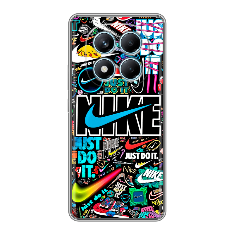 Силиконовый чехол на Redmi Note 14 Pro 4G с принтом найк nike черный Силиконовый чехол на Redmi Note 14 Pro 4G с принтом найк nike черный