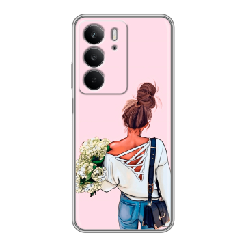 Силиконовый чехол на Realme C75 с принтом Девушка и букет Силиконовый чехол на Realme C75 с принтом Девушка и букет