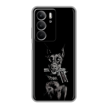 Силиконовый чехол на Realme C75 с принтом Доберман и пистолет Силиконовый чехол на Realme C75 с принтом Доберман и пистолет