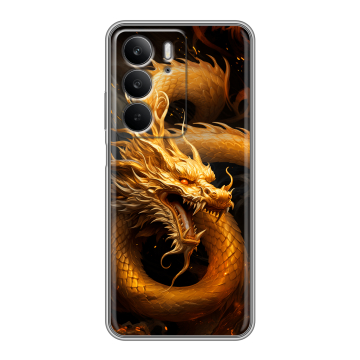 Силиконовый чехол на Realme C75 с принтом Золотой дракон