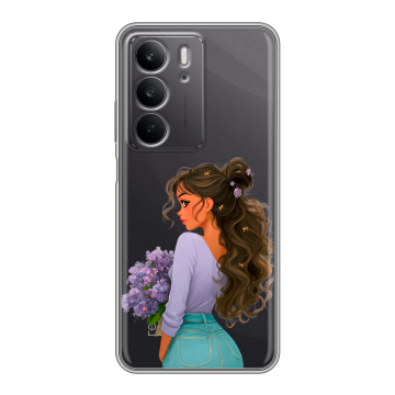 Силиконовый чехол на Realme C75 с принтом девушка цветы Силиконовый чехол на Realme C75 с принтом девушка цветы