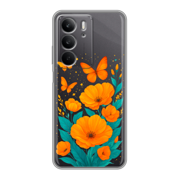 Силиконовый чехол на Realme C75 с принтом цветы бабочки Силиконовый чехол на Realme C75 с принтом цветы бабочки