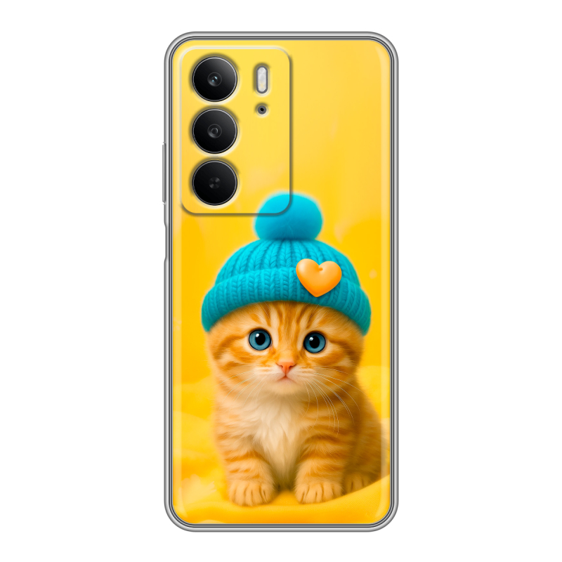 Силиконовый чехол на Realme C75 с принтом Котенок в шапке Силиконовый чехол на Realme C75 с принтом Котенок в шапке