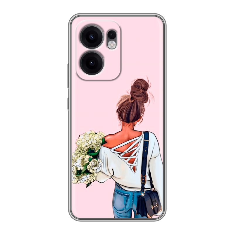 Силиконовый чехол на OPPO Reno13 F с принтом Девушка и букет Силиконовый чехол на OPPO Reno13 F с принтом Девушка и букет