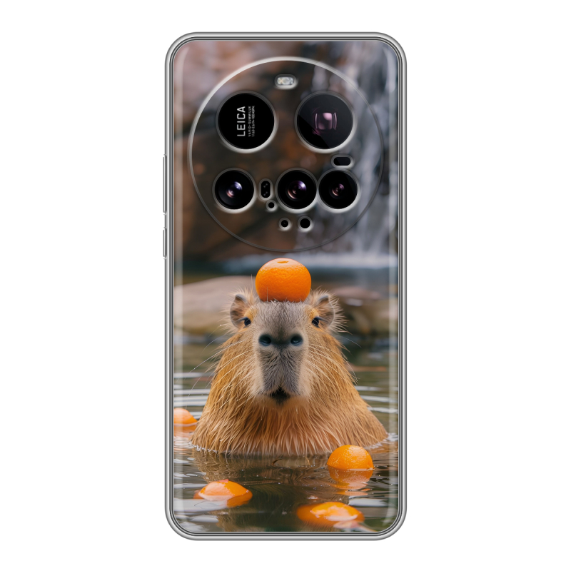 Силиконовый чехол на Xiaomi 15 Ultra с принтом Капибара с апельсином Силиконовый чехол на Xiaomi 15 Ultra с принтом Капибара с апельсином