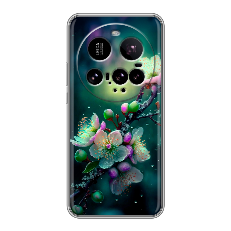 Силиконовый чехол на Xiaomi 15 Ultra с принтом Цветы и мрамор Силиконовый чехол на Xiaomi 15 Ultra с принтом Цветы и мрамор