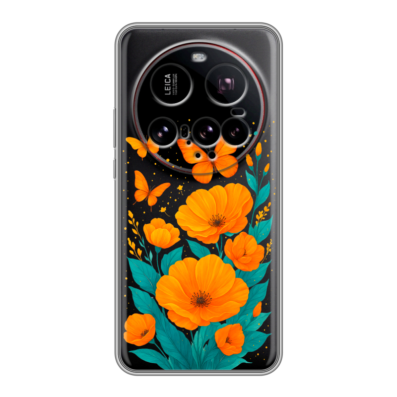 Силиконовый чехол на Xiaomi 15 Ultra с принтом цветы бабочки Силиконовый чехол на Xiaomi 15 Ultra с принтом цветы бабочки