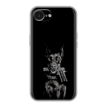 Силиконовый чехол на Iphone 16e с принтом Доберман и пистолет