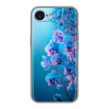 Силиконовый чехол на Iphone 16e с принтом голубые орхидеи Силиконовый чехол на Iphone 16e с принтом голубые орхидеи
