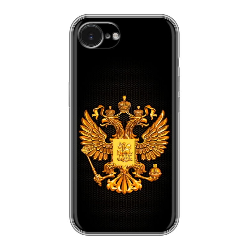 Силиконовый чехол на Iphone 16e с принтом Герб России желтый Силиконовый чехол на Iphone 16e с принтом Герб России желтый