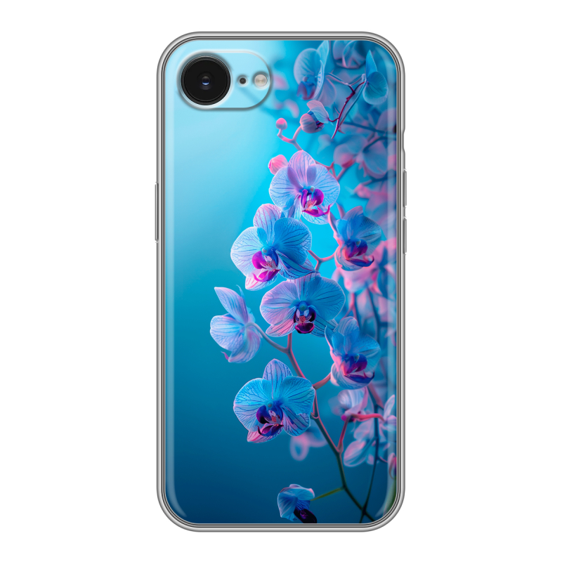 Силиконовый чехол на Iphone 16e с принтом голубые орхидеи Силиконовый чехол на Iphone 16e с принтом голубые орхидеи