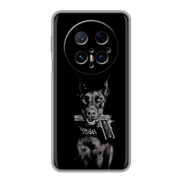 Силиконовый чехол на Huawei Mate 70 Pro с принтом Доберман и пистолет