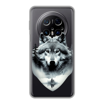 Силиконовый чехол на Huawei Mate 70 Pro с принтом Волк в лесу Силиконовый чехол на Huawei Mate 70 Pro с принтом Волк в лесу