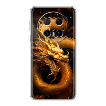 Силиконовый чехол на Huawei Mate 70 Pro с принтом Золотой дракон