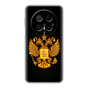 Силиконовый чехол на Huawei Mate 70 Pro с принтом Герб России желтый Силиконовый чехол на Huawei Mate 70 Pro с принтом Герб России желтый
