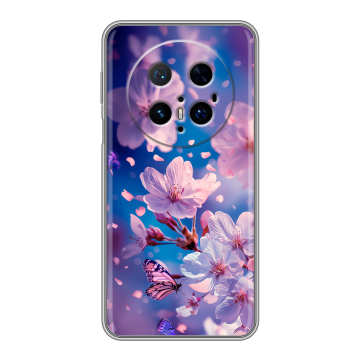 Силиконовый чехол на Huawei Mate 70 Pro с принтом цветы бабочки Силиконовый чехол на Huawei Mate 70 Pro с принтом цветы бабочки
