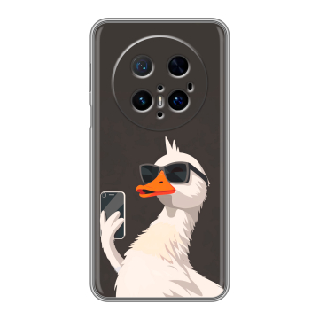 Силиконовый чехол на Huawei Mate 70 Pro с принтом утка в очках Силиконовый чехол на Huawei Mate 70 Pro с принтом утка в очках