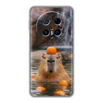 Силиконовый чехол на Huawei Mate 70 Pro с принтом Капибара с апельсином
