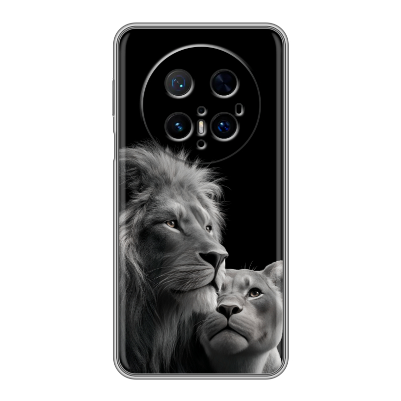 Силиконовый чехол на Huawei Mate 70 Pro с принтом Лев кошки Силиконовый чехол на Huawei Mate 70 Pro с принтом Лев кошки