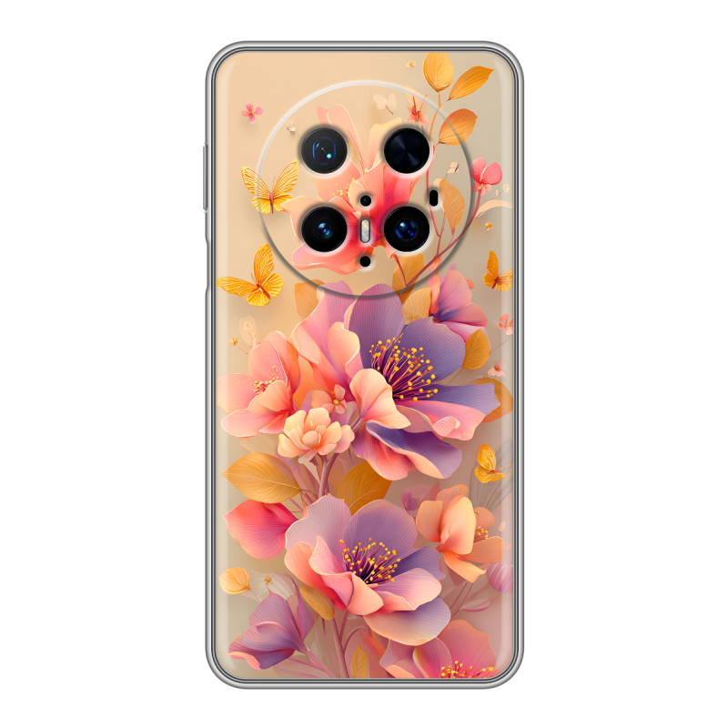Силиконовый чехол на Huawei Mate 70 Pro с принтом Цветы и бабочки Силиконовый чехол на Huawei Mate 70 Pro с принтом Цветы и бабочки