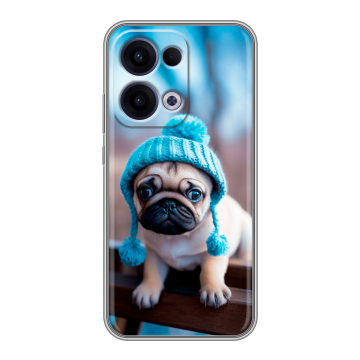 Силиконовый чехол на OPPO Reno13 с принтом Мопс в шапке Силиконовый чехол на OPPO Reno13 с принтом Мопс в шапке