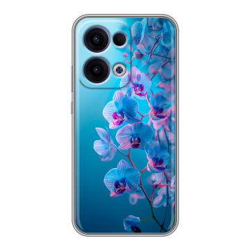 Силиконовый чехол на OPPO Reno13 с принтом голубые орхидеи Силиконовый чехол на OPPO Reno13 с принтом голубые орхидеи