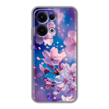 Силиконовый чехол на OPPO Reno13 с принтом цветы бабочки Силиконовый чехол на OPPO Reno13 с принтом цветы бабочки
