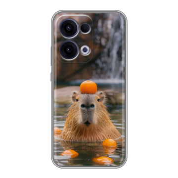 Силиконовый чехол на OPPO Reno13 с принтом Капибара с апельсином