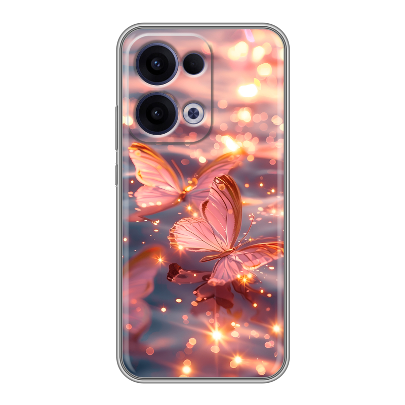Силиконовый чехол на OPPO Reno13 с принтом бабочки розовые Силиконовый чехол на OPPO Reno13 с принтом бабочки розовые