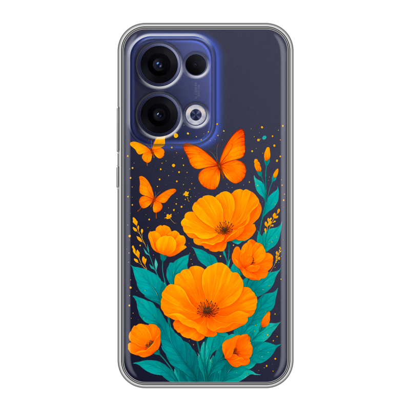 Силиконовый чехол на OPPO Reno13 с принтом цветы бабочки Силиконовый чехол на OPPO Reno13 с принтом цветы бабочки