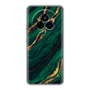 Силиконовый чехол на Realme 14 Pro с принтом Мрамор зеленое золото