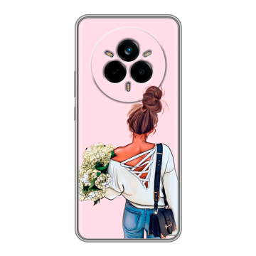 Силиконовый чехол на Realme 14 Pro с принтом Девушка и букет
