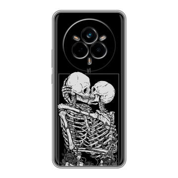 Силиконовый чехол на Realme 14 Pro с принтом Поцелуй скелетов
