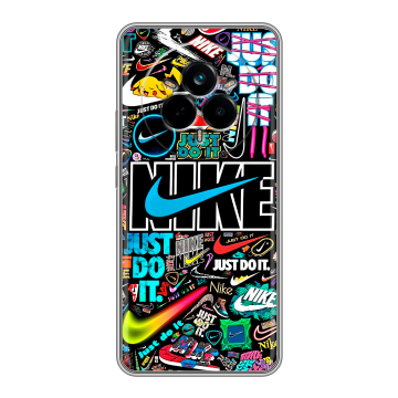 Силиконовый чехол на Realme 14 Pro с принтом найк nike черный Силиконовый чехол на Realme 14 Pro с принтом найк nike черный