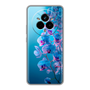 Силиконовый чехол на Realme 14 Pro с принтом голубые орхидеи