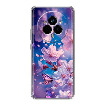 Силиконовый чехол на Realme 14 Pro с принтом цветы бабочки